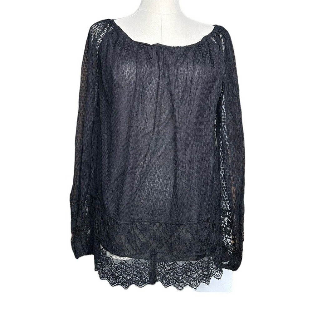 NEW‎ Max Studio Shirt Womens Size Small Black Lace Sheer Long Sleeve Top $78